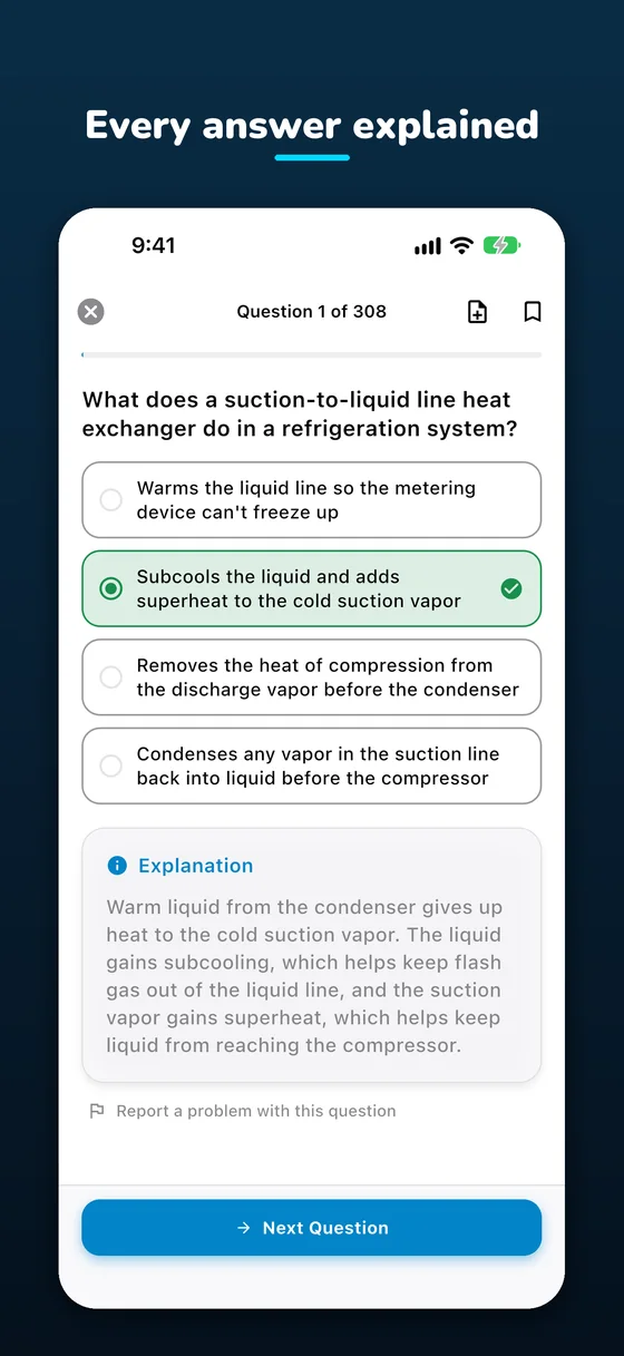 Every answer explained: a practice question with the correct answer and its explanation.