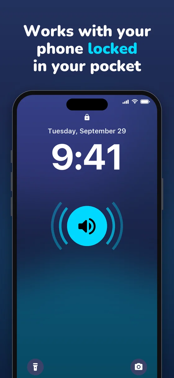 Works with your phone locked in your pocket: a locked iPhone still beeping.